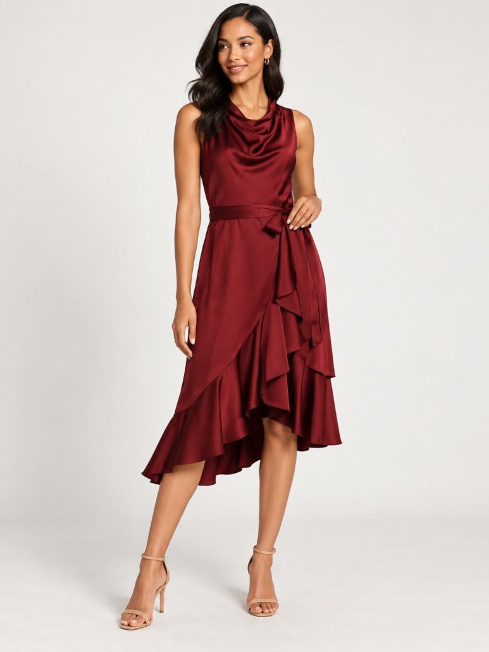 Alex Marie Annalee Satin Cowl Neck Midi Dress – Wine Berry in Love Size 6 – NWT